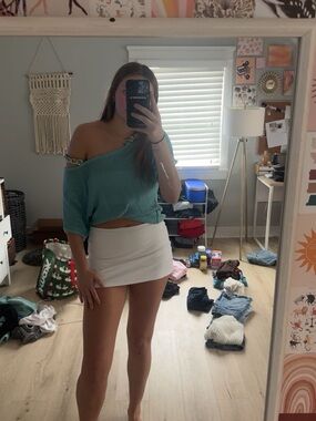Boston Proper Teal Knit One-Shoulder Top